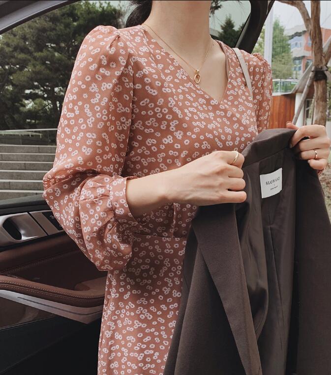 Đầm SUXI voan hoa tay dài thời trang dành cho nữ