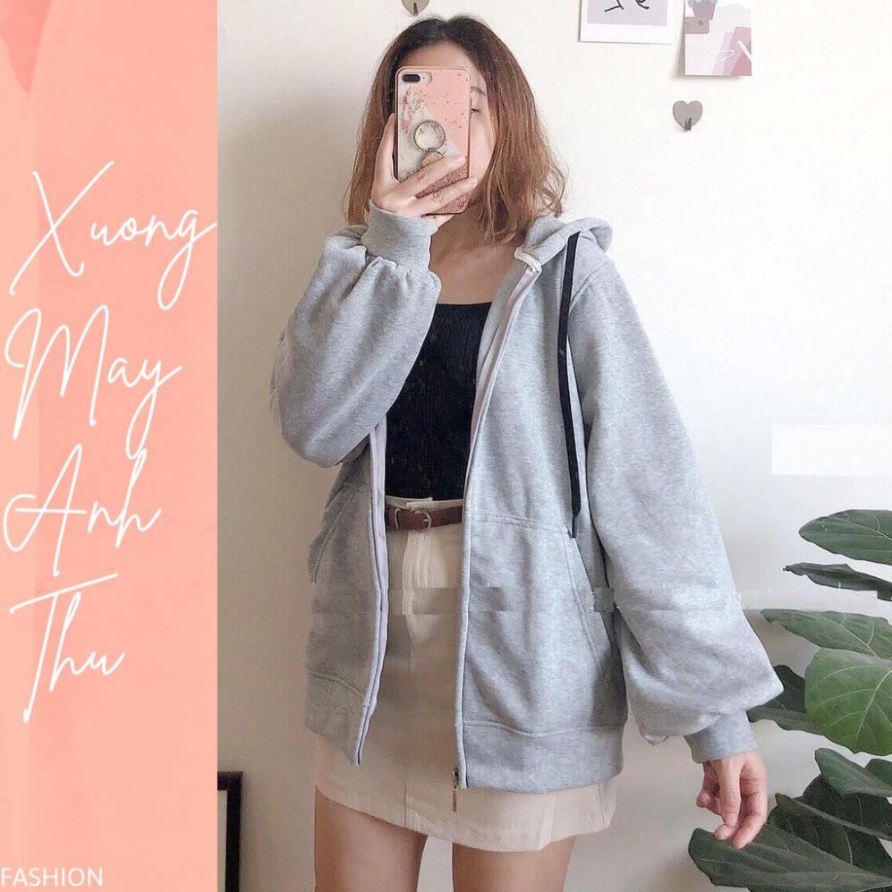 Áo khoác nỉ ngoại hoodie zip Unisex - Jacket thun tay dài oversize có mũ dáng suông basic ulzzang nam nữ HOT ་