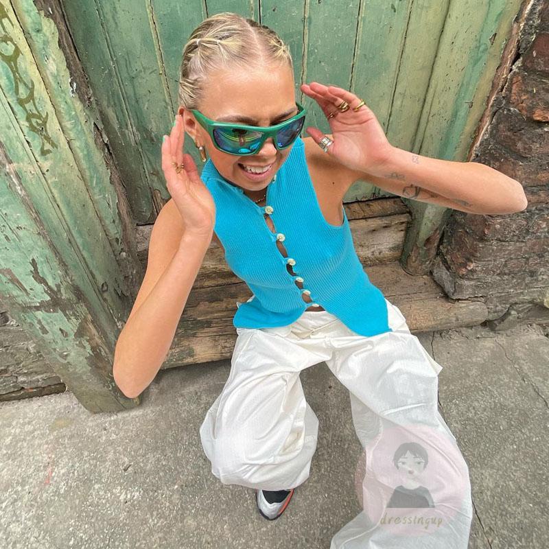 Dre-áo Dệt Kim Cổ Cao Khoét Lỗ Màu Trơn/Xanh Dương/Nâu Cho Nữ