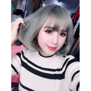 Tóc giả chùm đầu vic cụp màu xám khói