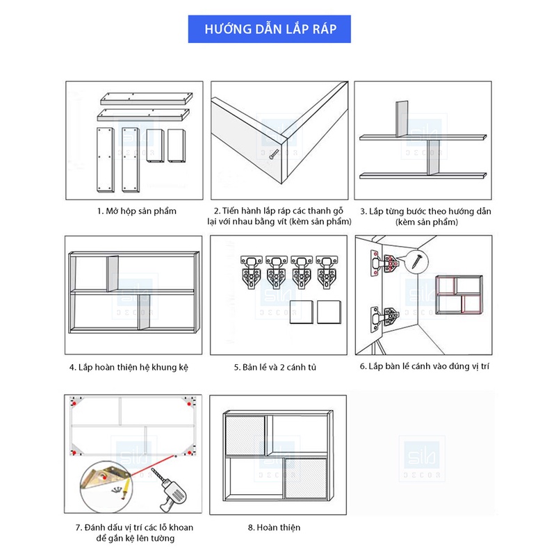 Kệ Gỗ Treo Tường 2 Tầng 2 Cánh Tủ Màu Trắng Và Sồi Hiện Đại Thương Hiệu SIB Decor