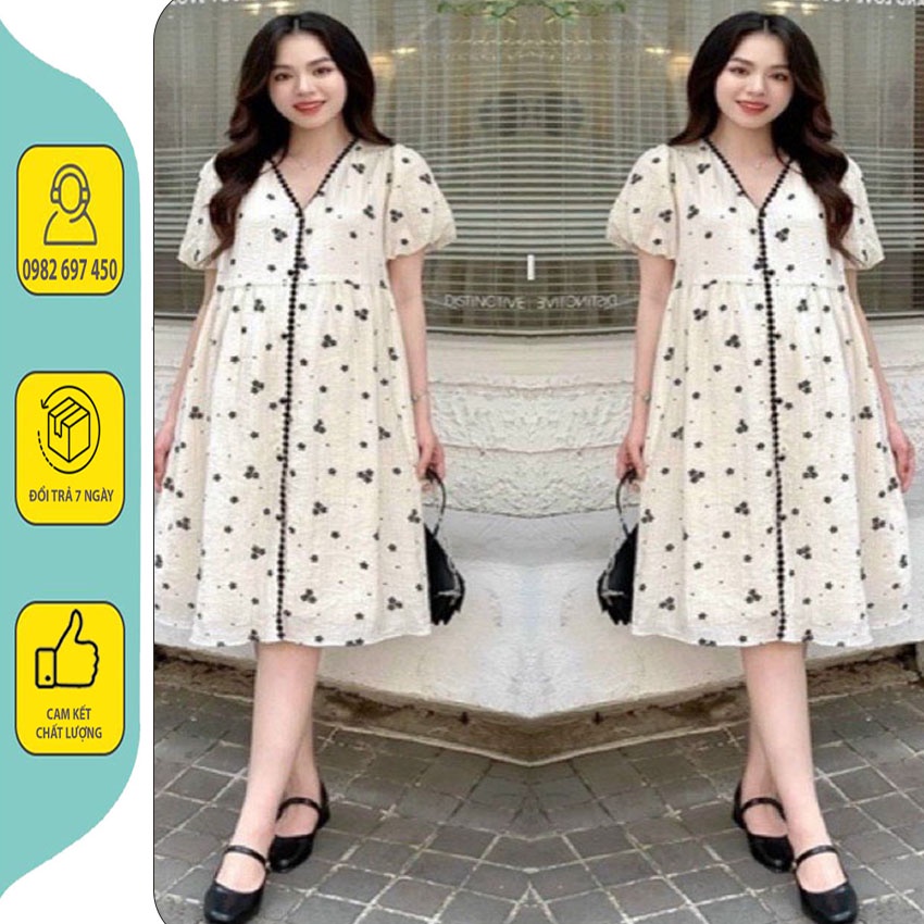 VÁY BẦU MÙA HÈ ĐẸP - ĐẦM BẦU CÔNG SỞ, THIẾT KẾ DÁNG XUÔNG CỘC TAY TRẮNG HOA NHÍ XINH XẮN, MẶC ĐI LÀM, CHƠI, DỰ TIÊC V-40