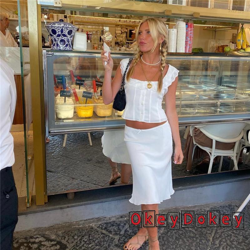 Okdk-áo Tank Top Trắng Cổ Tích Y2K Cho Nữ