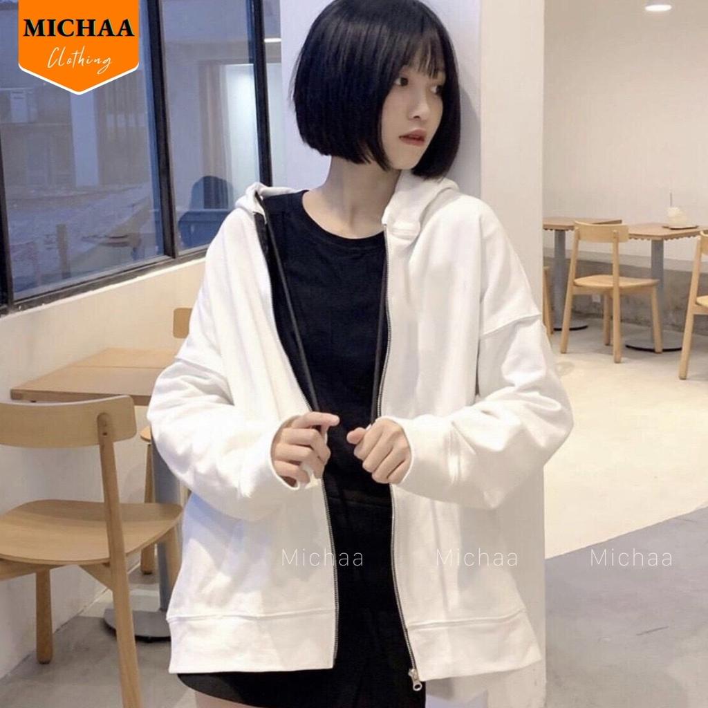 Áo Khoác Hoodie Nỉ TRƠN TAY PHỒNG 2022 Dây Kéo Zip Nam Nữ Ulzzang Unisex Form Rộng Đẹp - MICHAA