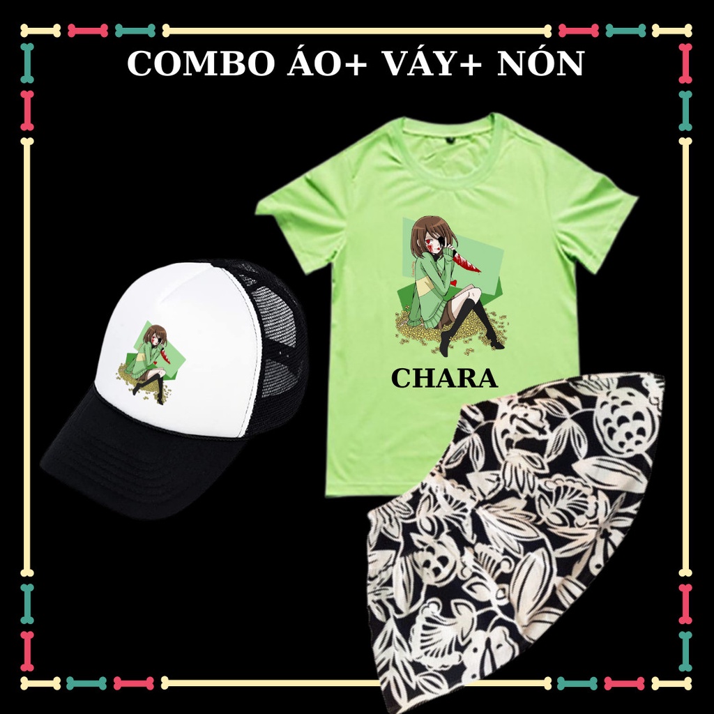 Combo Áo+ Váy+ Mũ mẫu Chara xịn xò dễ thương cho bé gái