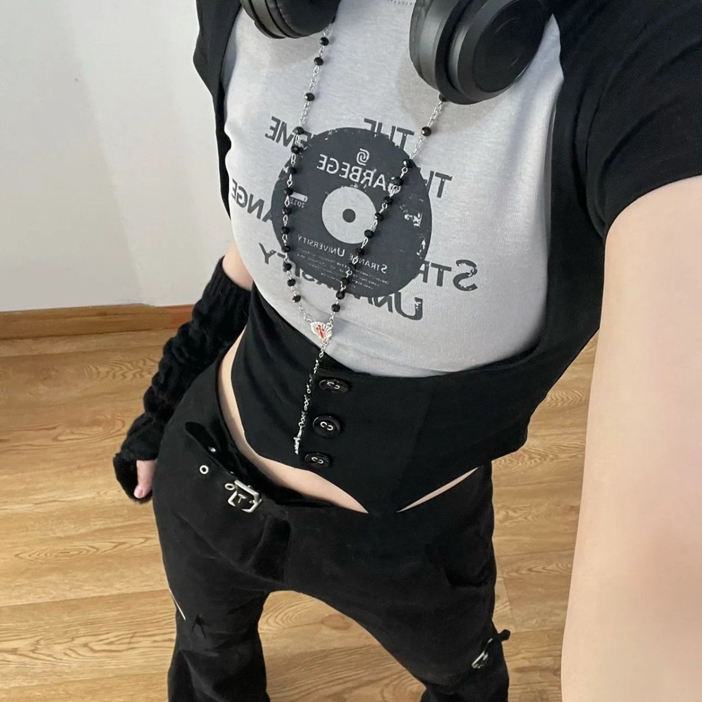 Áo Thun Raglan Nữ Tay Ngắn In Chữ Garbege / 22ss