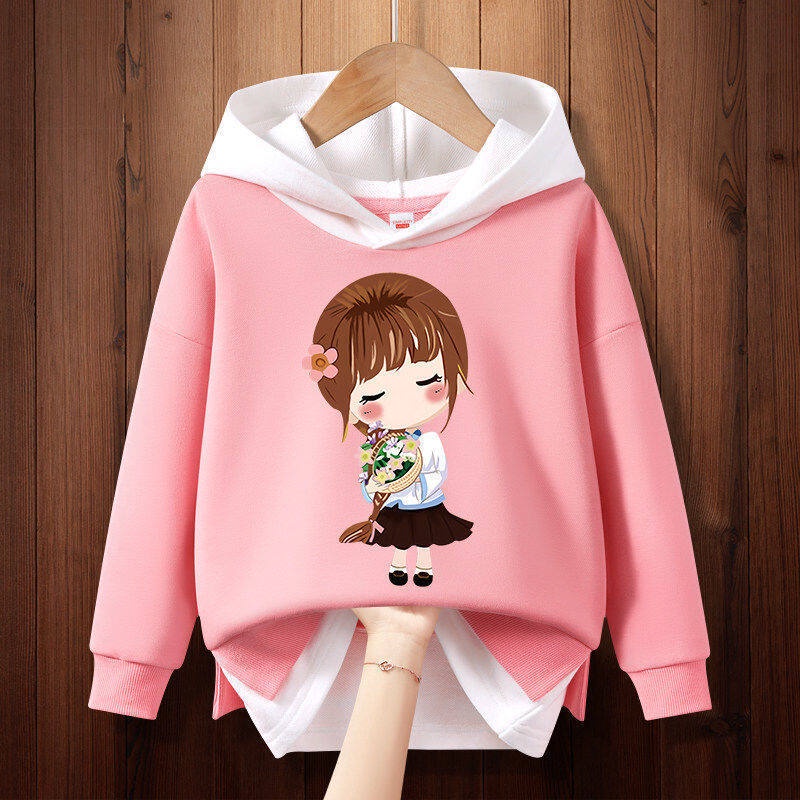 Áo Hoodie Tay Dài 100-160cm In Họa Tiết Hoạt Hình Cho Bé Gái 3-14 Tuổi