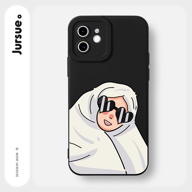 Ốp lưng JURSUE hoạt hình cặp đôi dễ thương đẹp đen Cho iPhone 14 13 12 11 Pro Max SE 2020 X XR XS 8 7 ip 6S 6 Plus Y2317