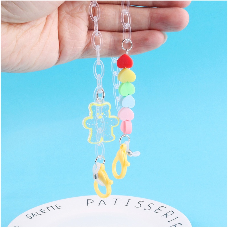 Dây đeo khẩu trang mắt kính bằng Acrylic hình trái tim đính gấu cho bé 62CM HOT TREND KT9