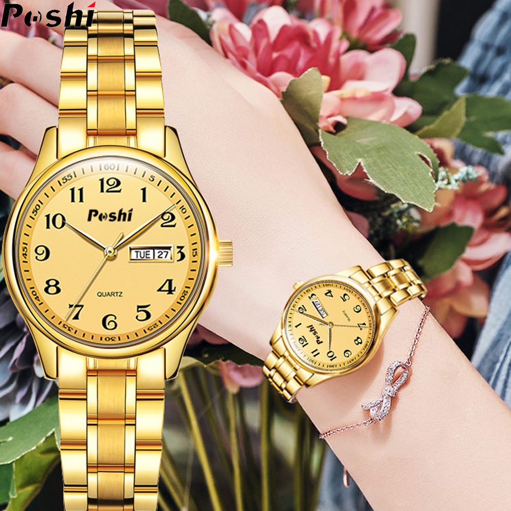 Đồng Hồ POSHI Dành Cho Nữ Chống Thấm Nước Trên Nữ Thép Không Gỉ Vàng Bạc Có Hộp Relo Lịch Thạch Anh Sang Trọng Thời Trang Hàn Quốc Mặt Số Mặt Số Cổ Tay Đồng Hồ Nữ
