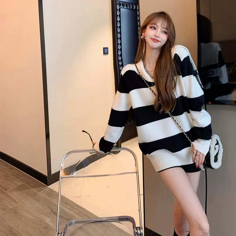 Áo ZHELIHANGFEI dệt kim tay dài cổ thủy thủ dáng rộng dễ phối đồ tùy chọn màu sắc