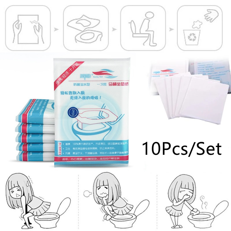 10 tấm phủ bệ ngồi toilet ngăn ngừa vi khuẩn chống thấm nước sử dụng một lần
