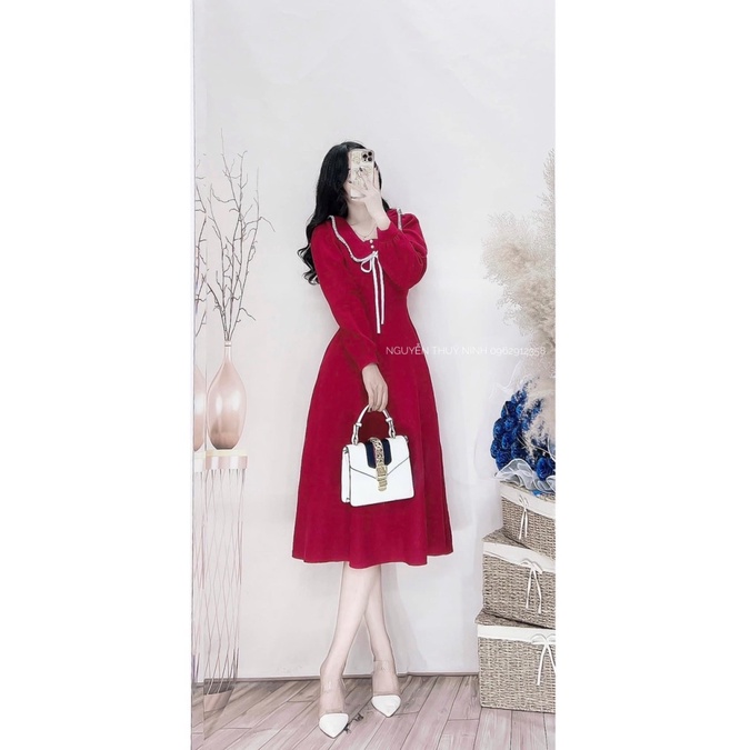 ĐẦM NỮ DỰ TIỆC CỔ LẬT TAY DÀI SANG CHẢNH QUÝ PHÁI PU THỜI TRANG HHP