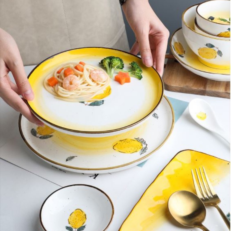 Bộ sưu tập đĩa sứ, đĩa sứ decor họa tiết chanh vàng - phụ kiện bàn ăn phong cách Hàn Quốc