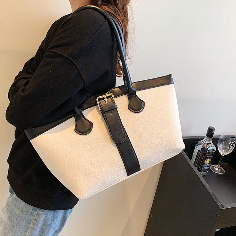 Túi Đeo Vai Bằng Vải canvas Cỡ Lớn Màu Nâu Thời Trang Cho Nữ