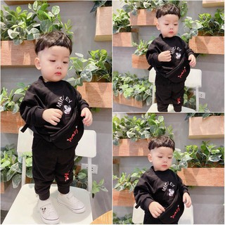 Bộ quần áo thu đông bé trai, set áo quần chất nỉ da cá bé trai hàng qc, set mickey bé trai