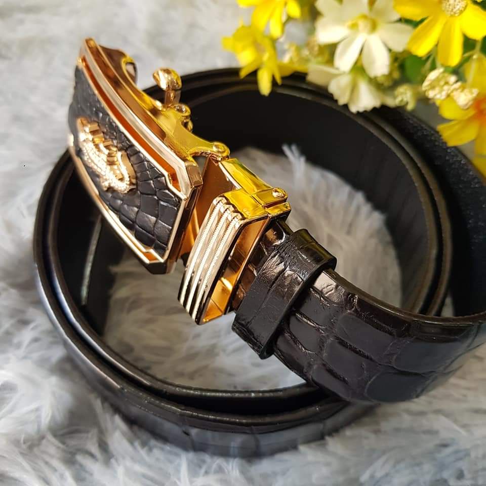 Dây Lưng Cá Sấu, Dây Liền Nguyên Con Không Nối, Dây Lưng Da Cá Sấu Bụng, Bản 3,5cm I Màu Đen I Bảo Hành 24 Tháng