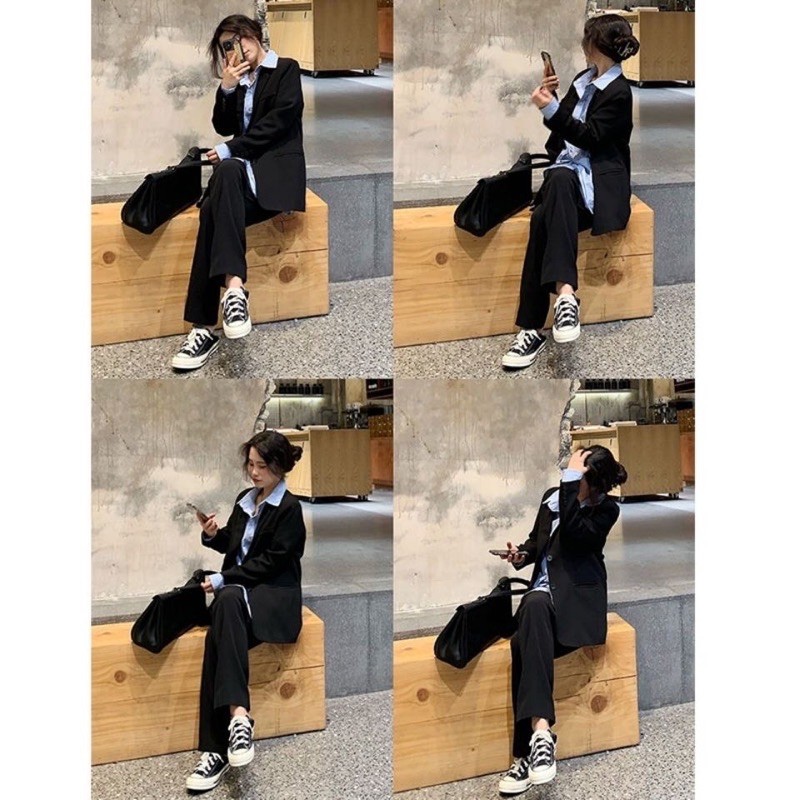 Áo khoác Blazer 2 lớp phong cách Hàn Quốc, áo vest đen