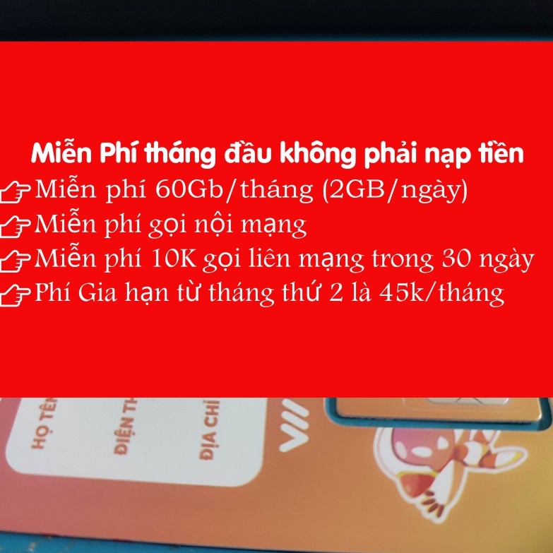 Sim 4G Vietnamobile miễn phí Data 180Gb , Sim Không Giới Hạn Data