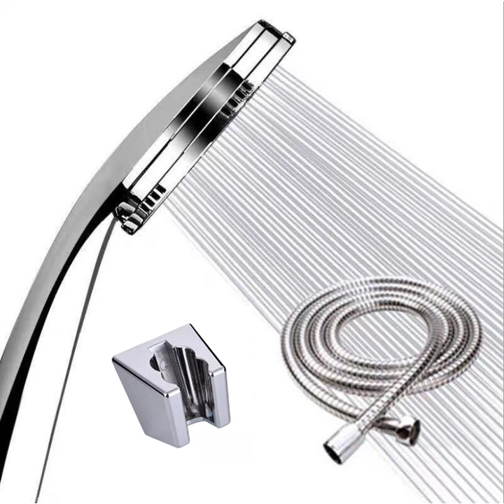 Bộ củ sen hợp kim sáng bóng một đường nước lạnh kèm bộ tay sen tròn mỏng (tay sen + dây inox + cài) - QM.CS02.TS001B3