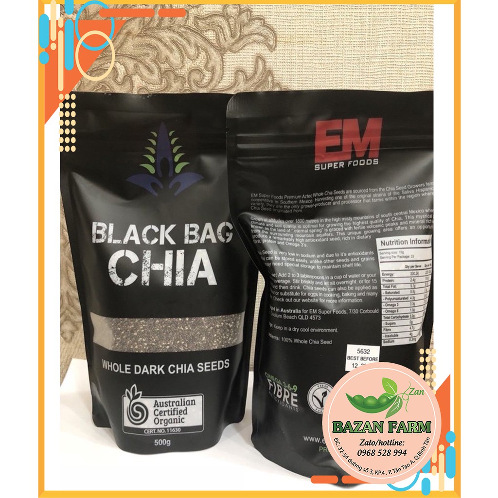 Hạt chia úc Organic chia Seeds túi đen 500g cao cấp - Loại đặc biệt