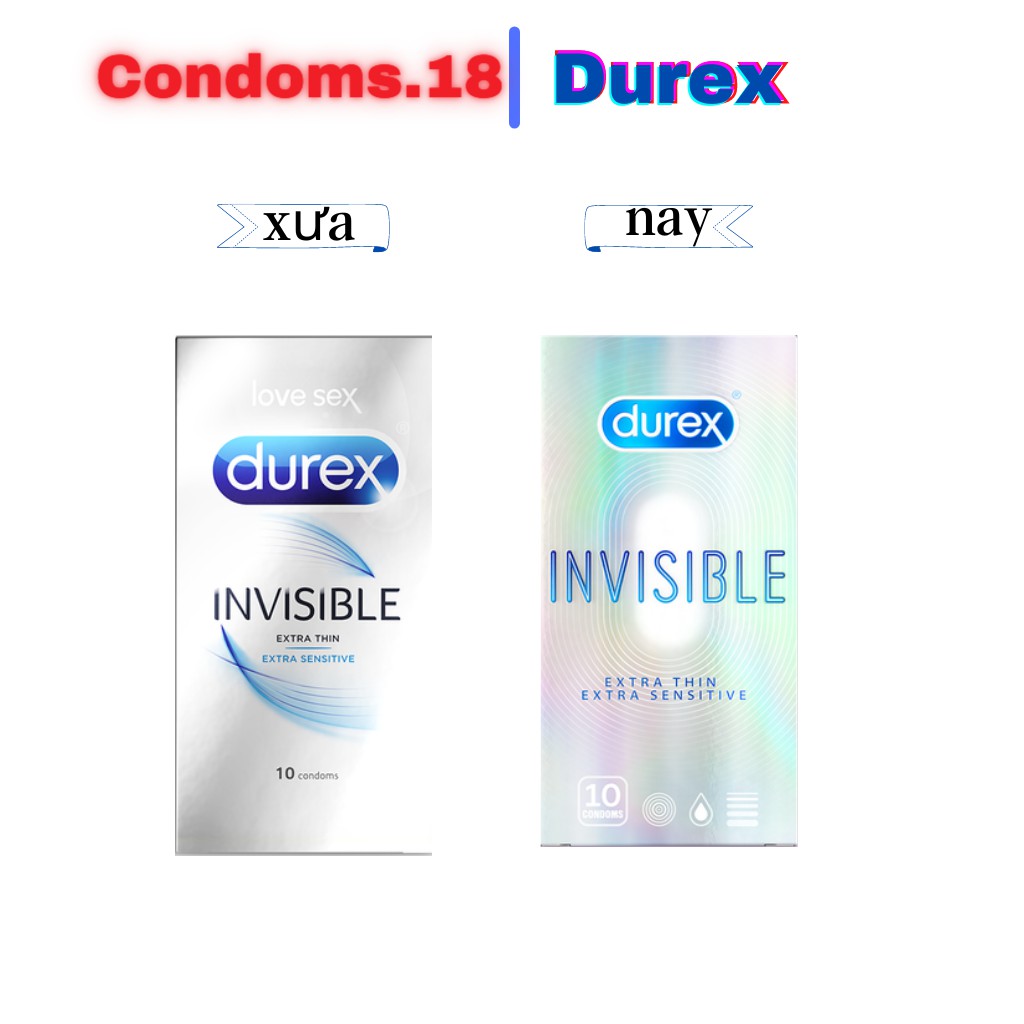 Bao cao su siêu mỏng Durex Invisible Extra Thin 10s. Siêu mỏng, cảm giác chân thật, dùng như không dùng, tăng sự khoái c