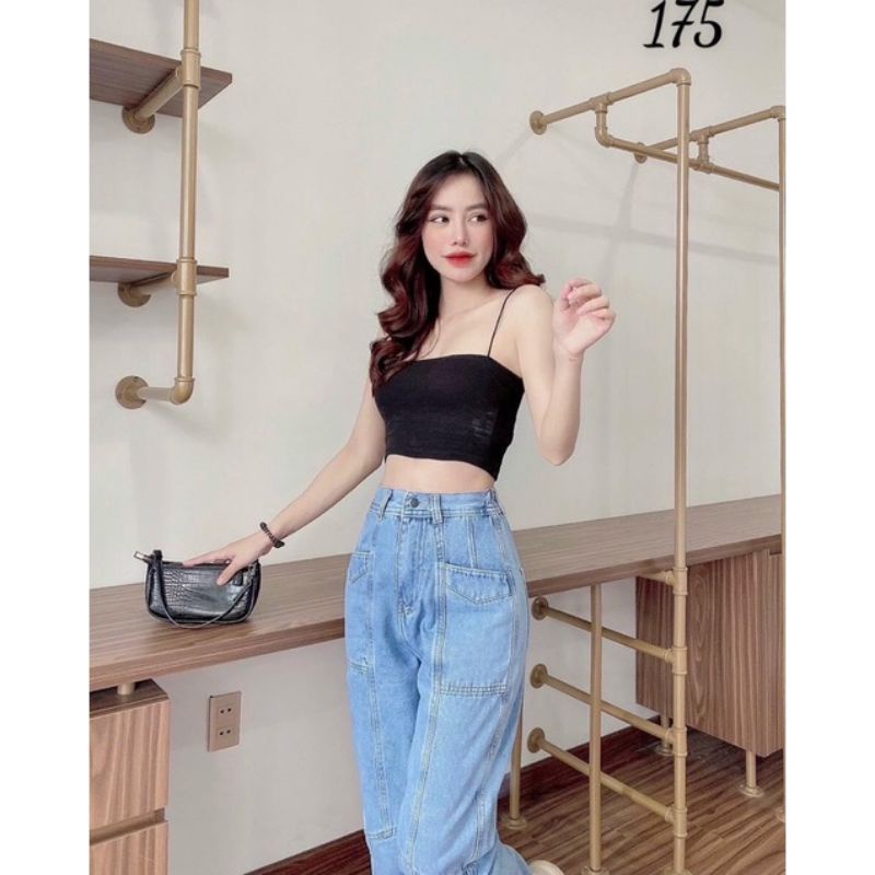 Quần baggy jean nữ lưng cao cạp chun bo gấu phong cách hàn quốc chất liệu bò mịn đẹp Shop Hạt Dẻ