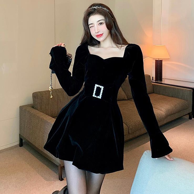 IELGY Đầm Thời Trang Pháp Nhấn Eo Quyến Rũ Cho Nữ