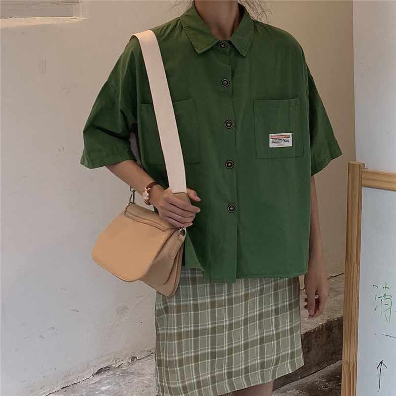 Áo Sơ Mi Tay Ngắn Dáng Rộng Phong Cách Hàn Quốc Cho Nữ