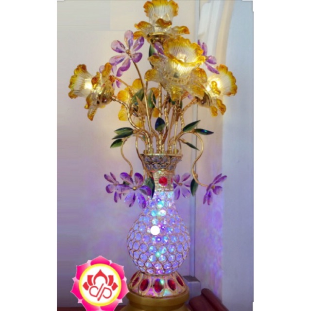 Đôi đèn thờ thủy tinh pha lê 5 bông 55cm (1 đôi)