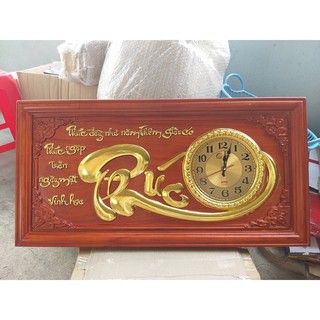 Tranh gỗ đồng hồ chữ Phúc 41x81cm