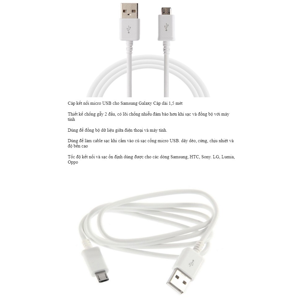 ComBo 2 dây Sạc Nhanh Samsung Micro Usb ,dài 1,5 mét ,Hàng Việt Nam