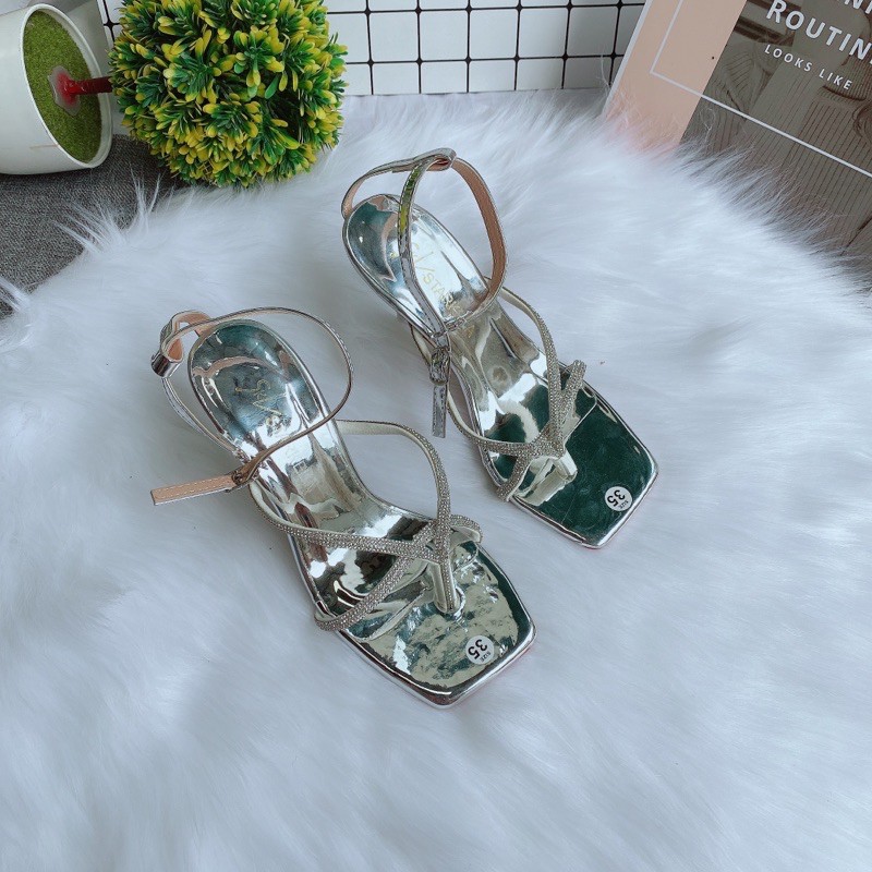 Giày sandal nữ cao gót quai mảnh đá kẹp ngón gót nhọn hàng VNXK đẹp - FREESHIP ĐƠN 50k