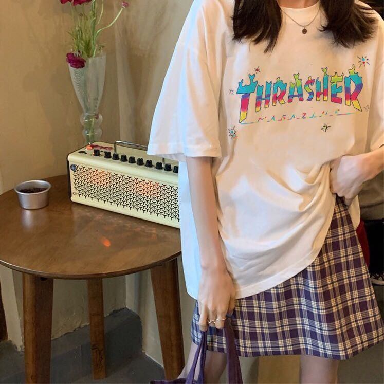 Áo Phông Nữ New Pink T-shirt Short Sleeve Student Korean Loose Letter Printed T-shirt