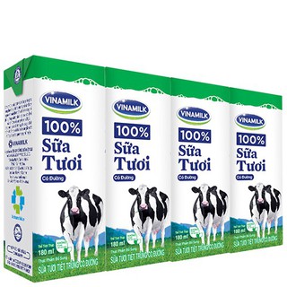 Sữa tươi Vinamilk có đường (4 hộp x 180ml)