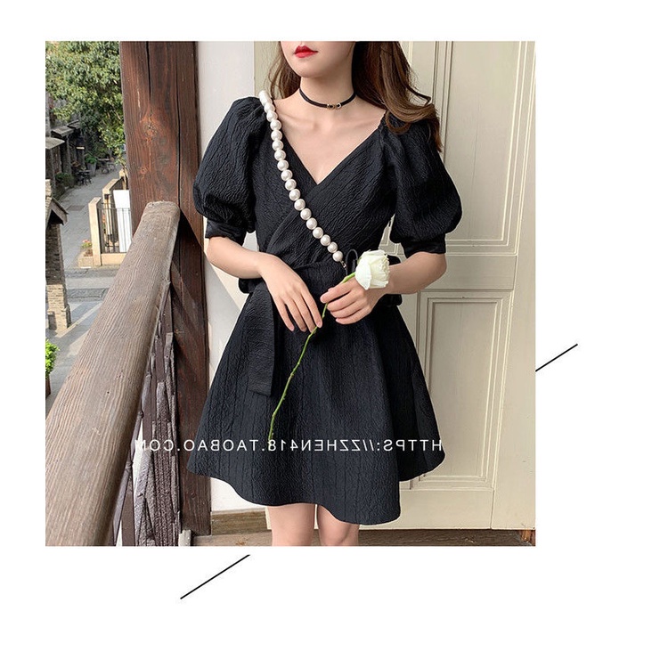 2022 Mùa Hè Mới Pháp retro Pháp Thắt Nơ Váy Phụ Nữ