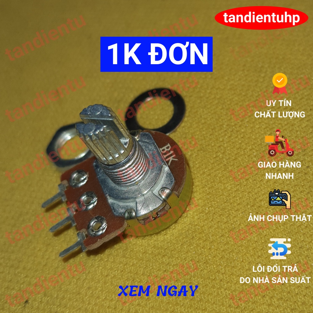 5 CHIẾC CHIẾT ÁP, BIẾN TRỞ  ĐƠN : 15MM KÈM ỐC VẶN VÀ LÓT 1K, 2K, 5K, 10K, 20K, 50K, 100K, 250K, 500K