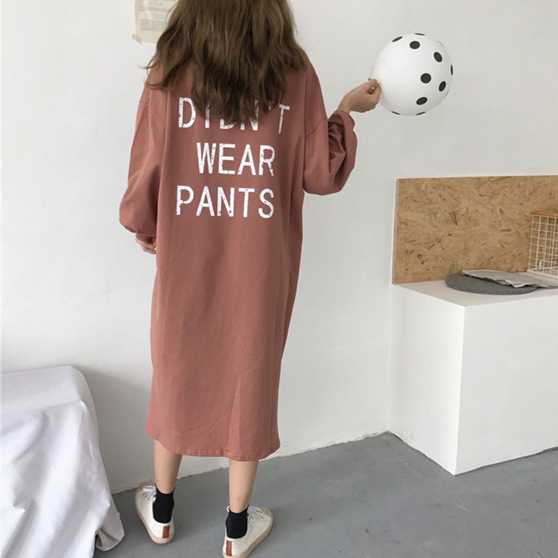 Đầm Nữ Dài Tay Cổ Tròn Form Rộng Thời Trang Hàn