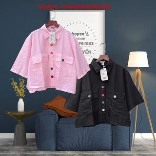 áo sơ mi croptop ullzang tay lỡ bigsize 4 màu ( đủ size 50-100kg)