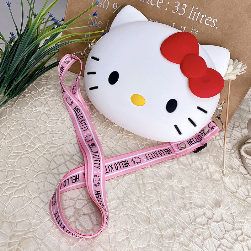 Túi Đeo Chéo Vai Bằng Silicon Họa Tiết Mèo Hello Kitty Dễ Thương Thời Trang Cho Nữ