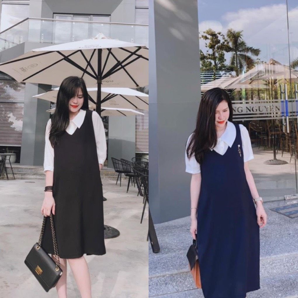 (HÀNG CHÍNH HÃNG) Yếm công sở xanh than- đen, áo sơmi