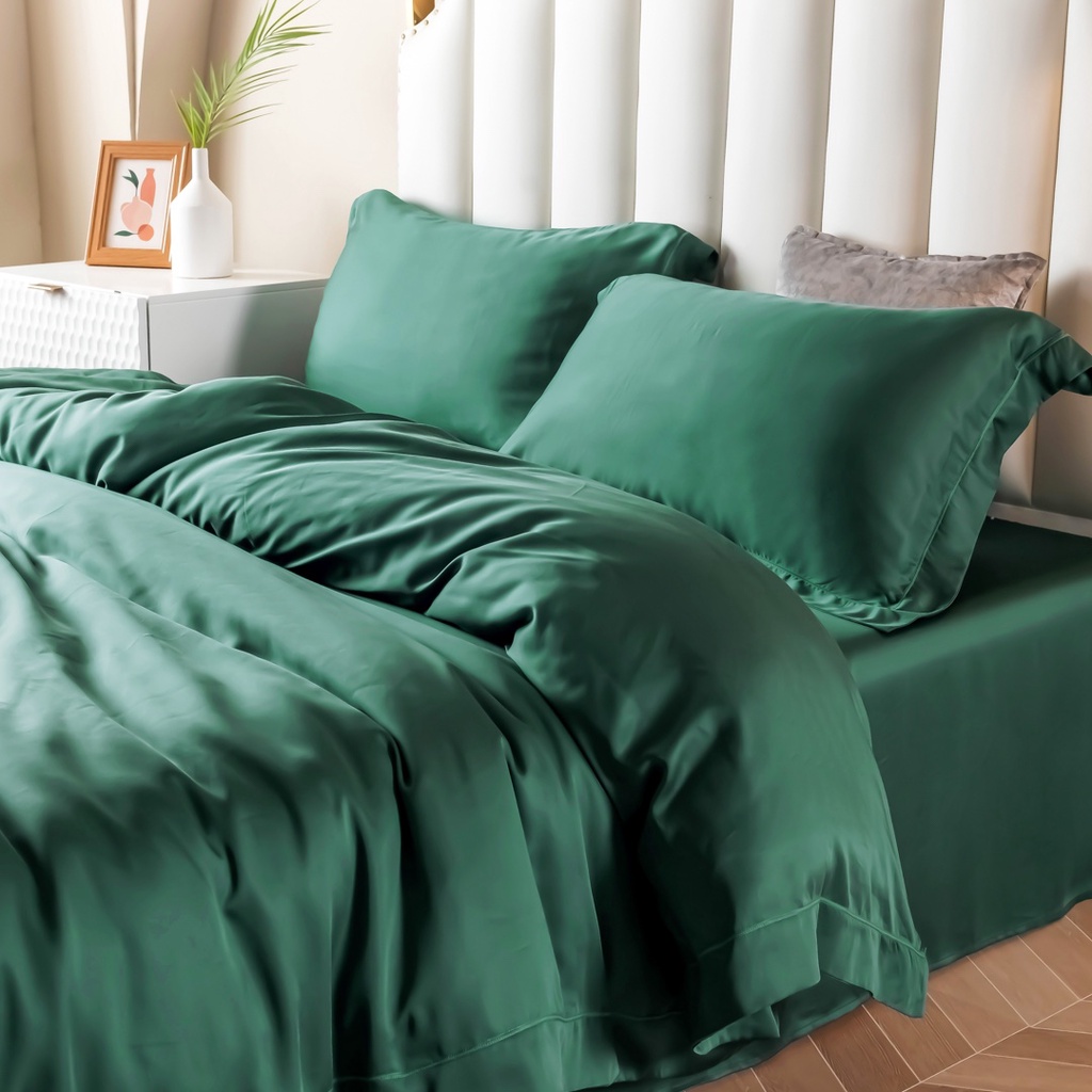 Bộ Chăn Ga Gối Lụa Tencel Cao Cấp Sang Xịn Mịn Mát Gồm Chăn Drap Gối Sét 4 Món - Nhập Khẩu Chính Hãng