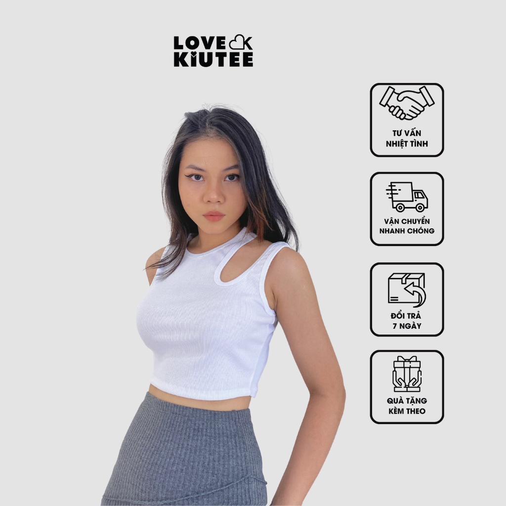 Áo ngắn kiểu croptop xẻ vai Seen Your Type Tank Top màu trắng đen LOVEKIUTEE