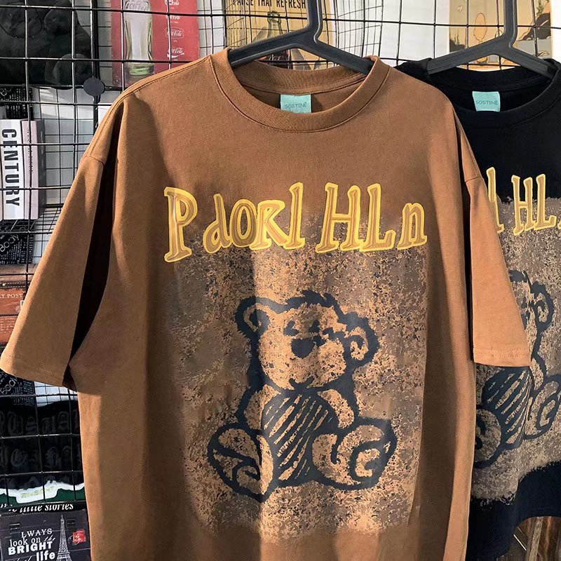 Áo Thun Dáng Rộng Tay Ngắn In Hình Gấu Nâu Chất Liệu Mềm Mại Thoải Mái Thời Trang Mùa Hè Cho Nam Size M-3XL 2022
