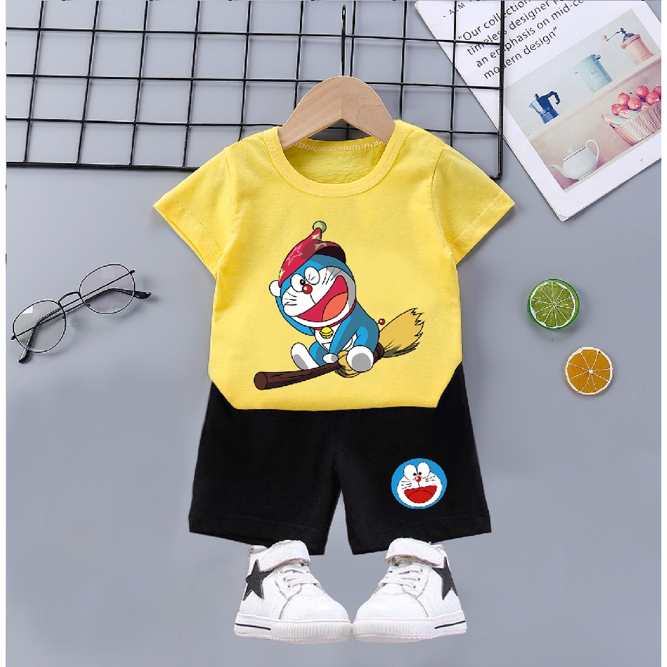 Bộ đồ bé trai bé gái 8-20kg cho bé. Quần áo cotton trẻ em cộc tay doremon [SIÊU HOT]
