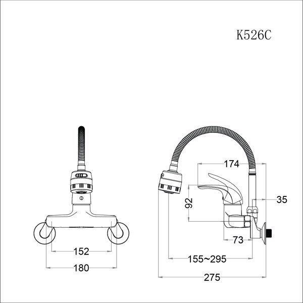 Vòi rửa bát gắn tường nóng lạnh K526C Caesar