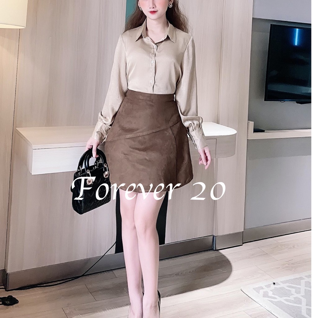 Chân váy chữ A, chất dạ tweed, da lộn, 2 lớp lót quần, màu đỏ/nâu | BigBuy360 - bigbuy360.vn