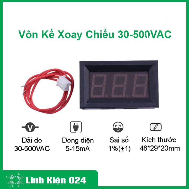 Vôn kế xoay chiều 0.56INCH màu đỏ 30-500VAC