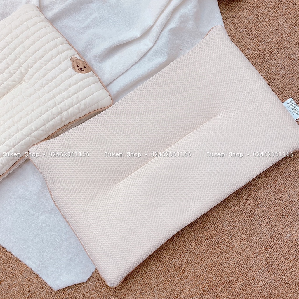 Gối nằm cho bé/Gối Chữ Nhật Hàn CHEZBEBE 100% cotton lưới 3D thoáng khí