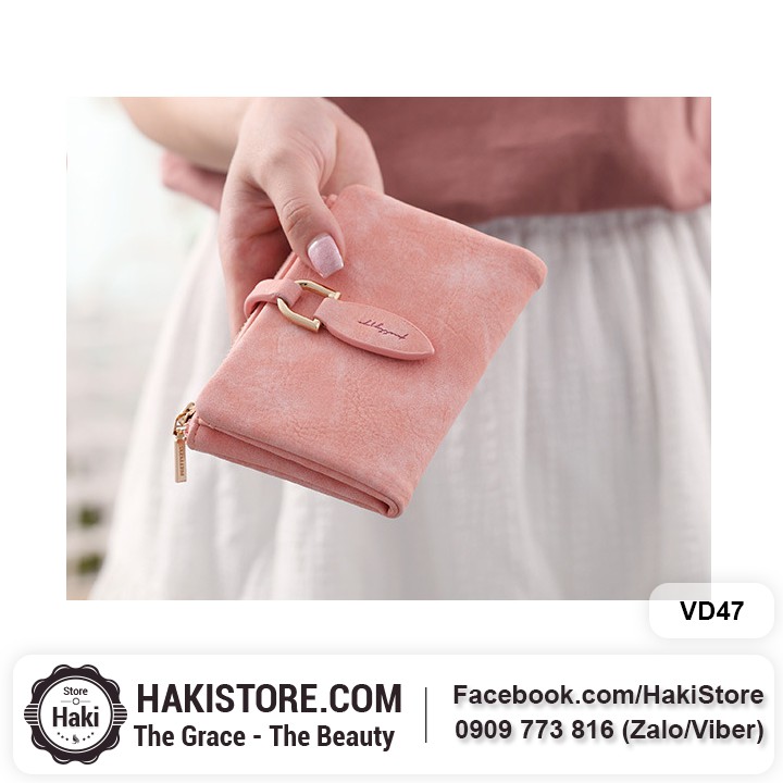 🍀 Ví tiền nữ da mềm khóa cài chiếc lá siêu dễ thương màu hồng- VH47 | BigBuy360 - bigbuy360.vn